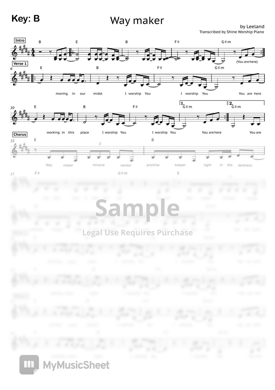 Sinach - Way maker (by Leeeland) Sheets by Shine Worship Piano