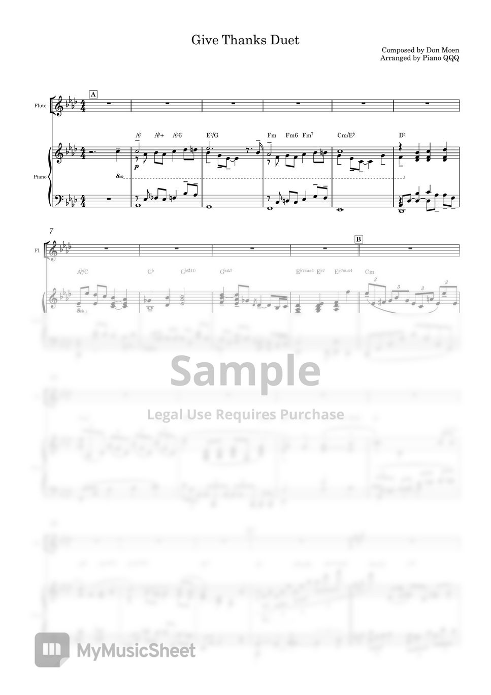 Don Moen - Give Thanks (Duet/piano and instrument) Sheets by Piano QQQ