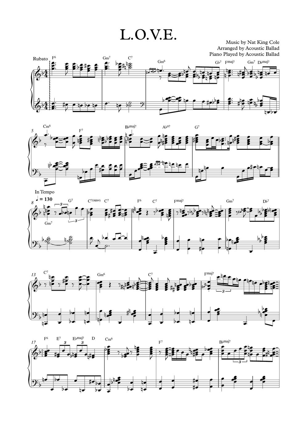 Nat King Cole L.O.V.E. (Solo Piano Ver.) Sheets by Acoustic Ballad