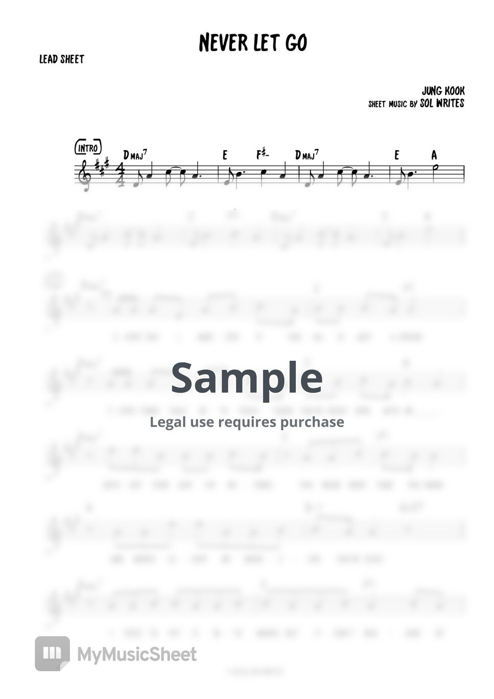 Jung Kook of BTS - Never Let Go (Lead Sheet - Chords & Lyrics) Sheets ...