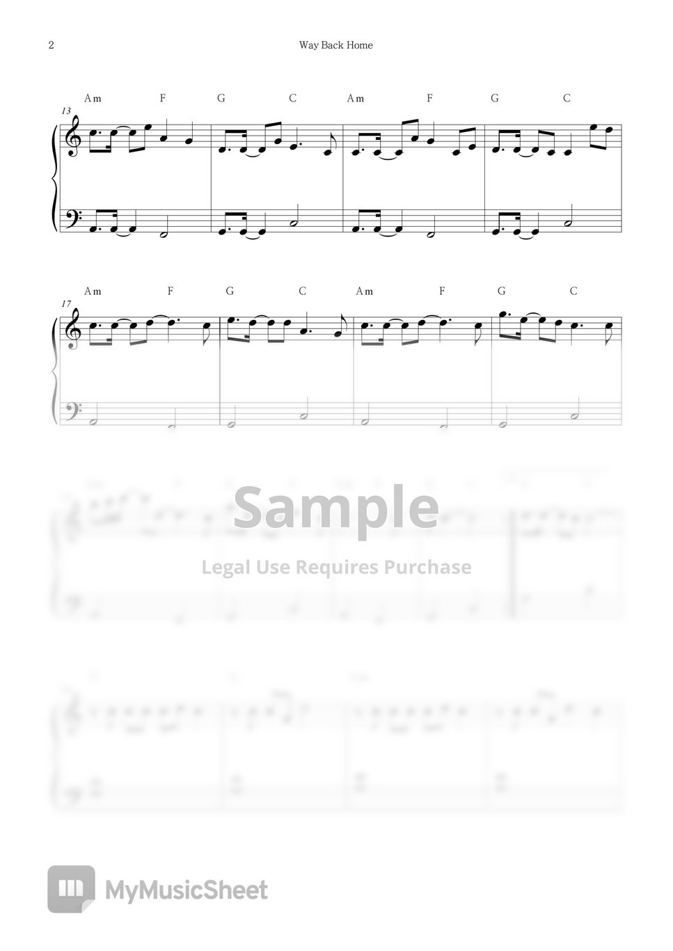 숀(SHAUN) 'Way Back Home' Easy Piano Sheet Music