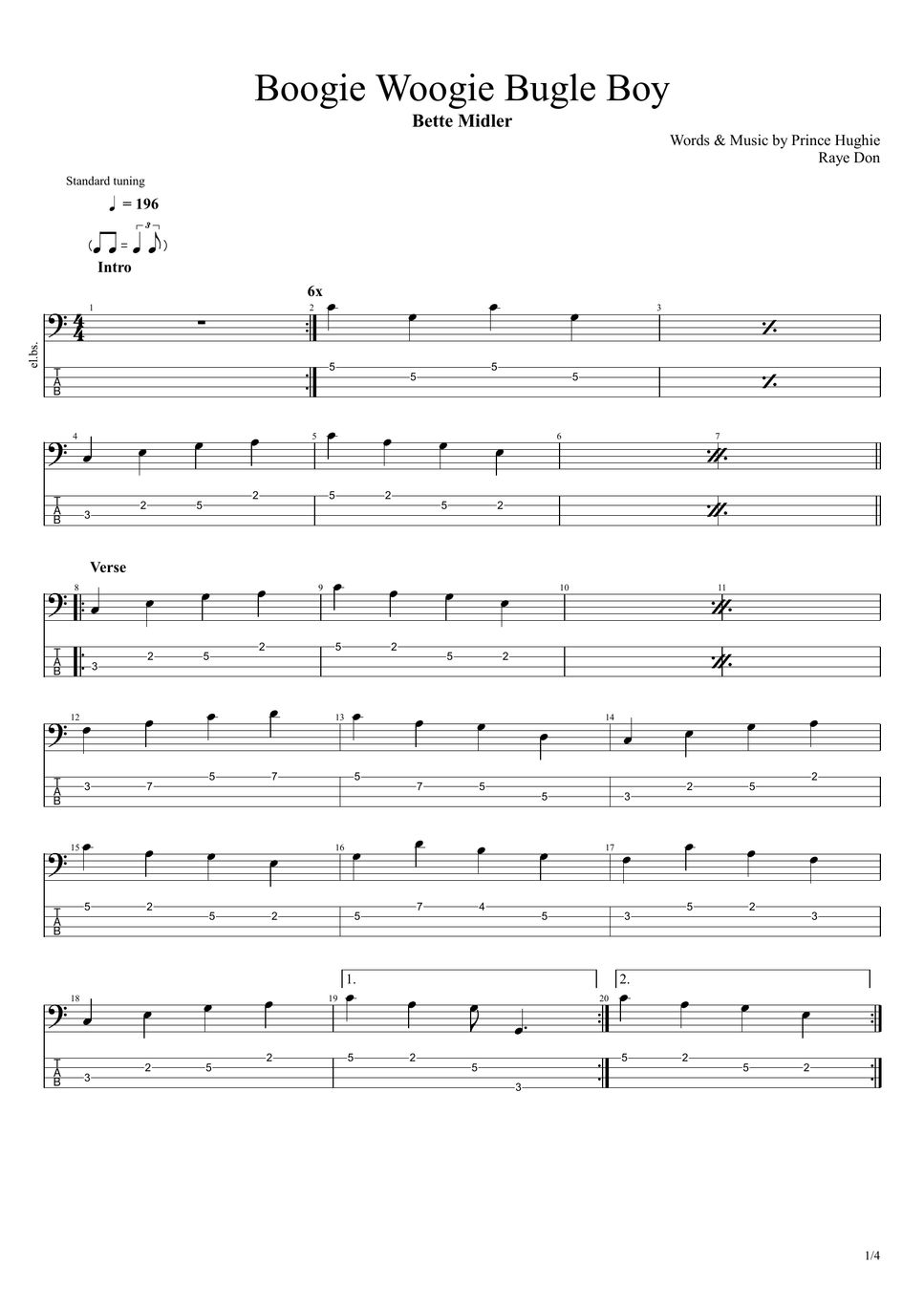 Bette Midler Boogie Woogie Bugle Boy by まっきん タブ + 五線譜 楽譜