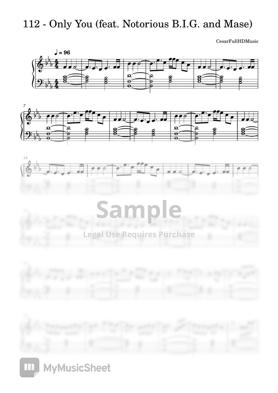 112 (feat. Notorious B.I.G. and Mase) Only You Sheets