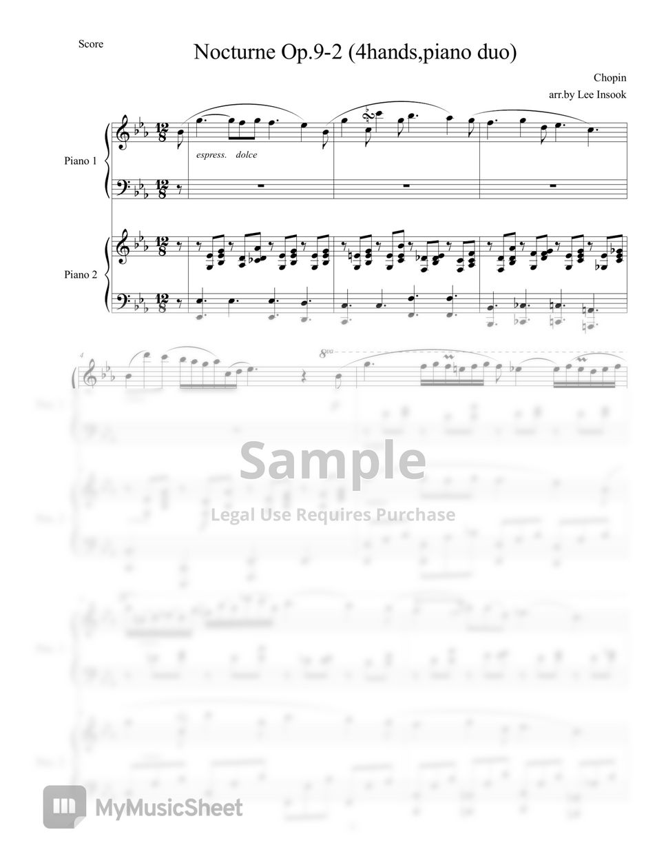 Chopin - Nocturne Op.9-2,duo Sheets
