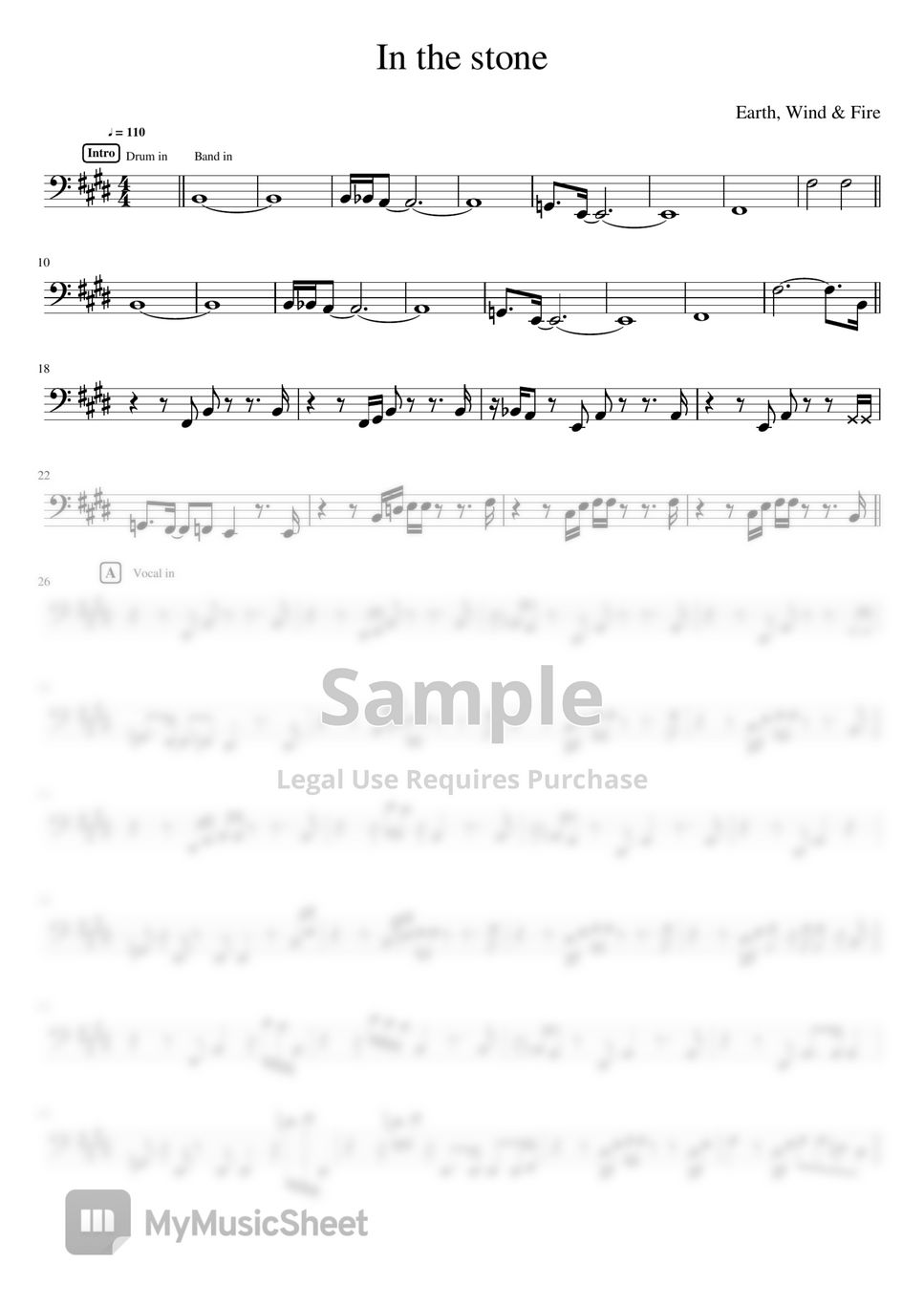 Earth & Wind , Fire In the Stone (Bass Copy Sheet) 악보 by song B