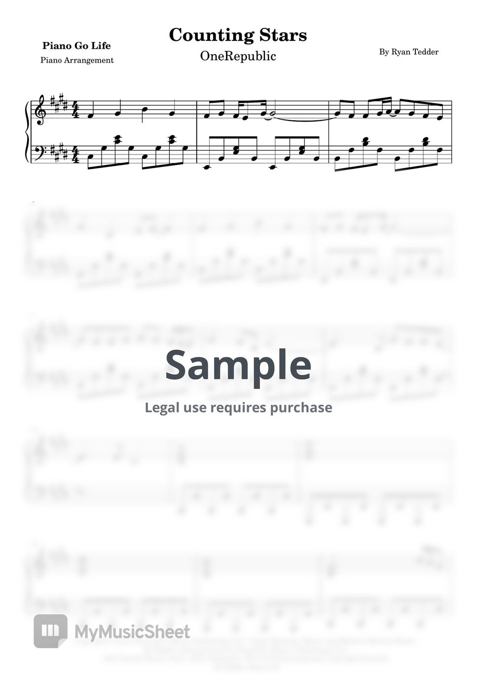 OneRepublic - counting Stars Sheets by Piano Go Life