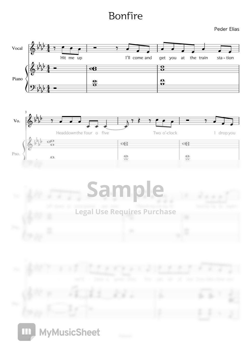 Peder Elias - Bonfire score (piano with vocal) by daeunir