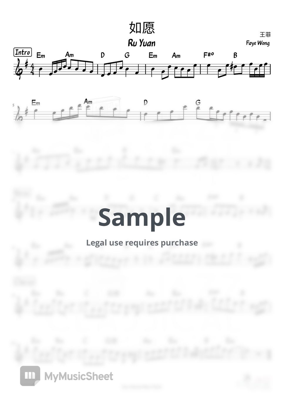 Faye Wong 如愿 (Ru Yuan) Sheets by Jazz Classical Music Studio