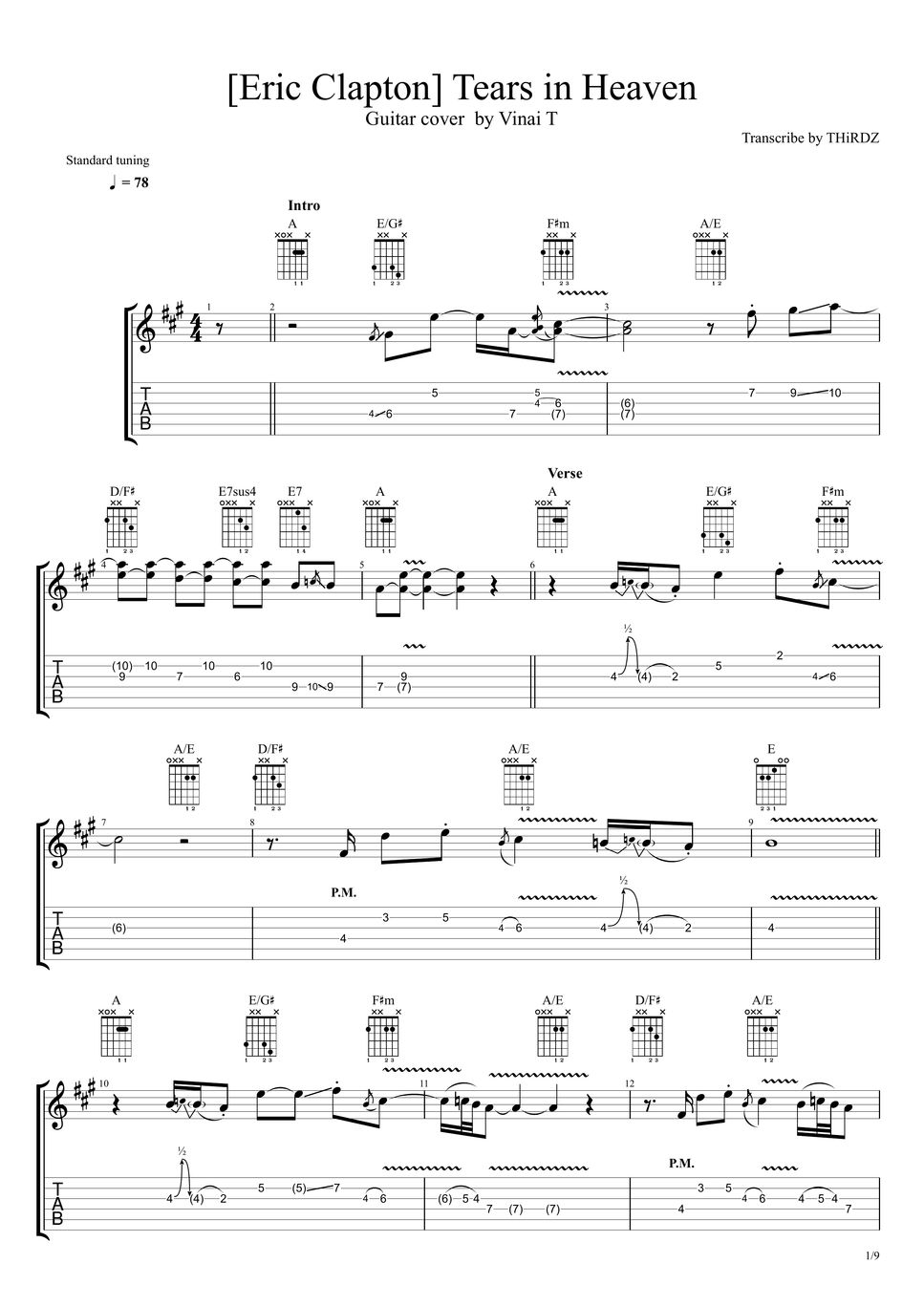 Tears In Heaven Sheet Music | Eric Clapton | Solo Guitar