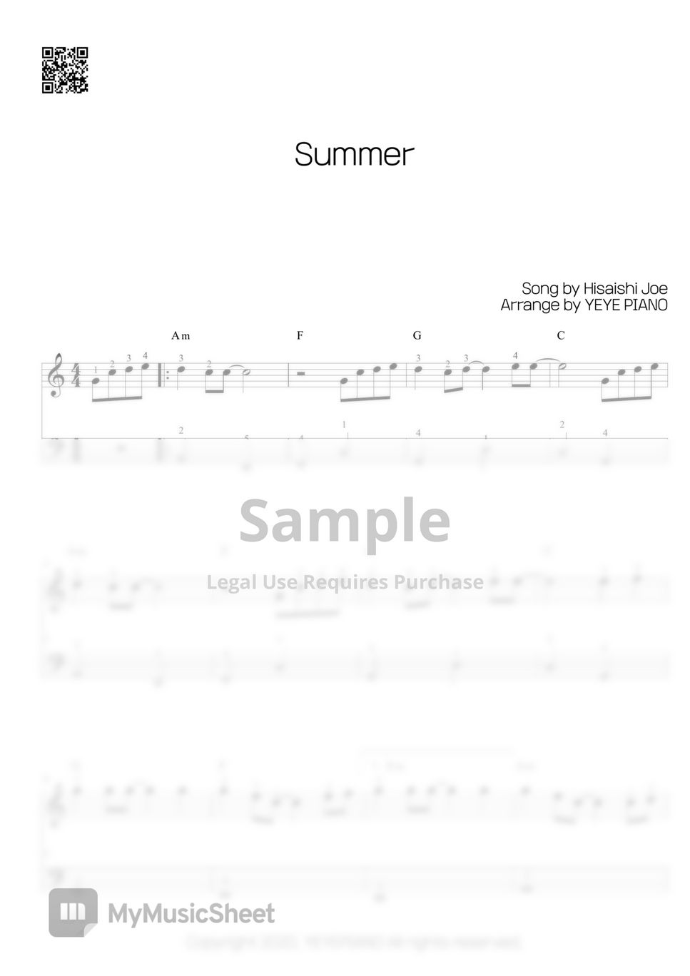 Hisaishi Joe - Summer (Summer Of Kikujiro(菊次郎の夏) OST) by 예예피아노(YEYE PIANO)