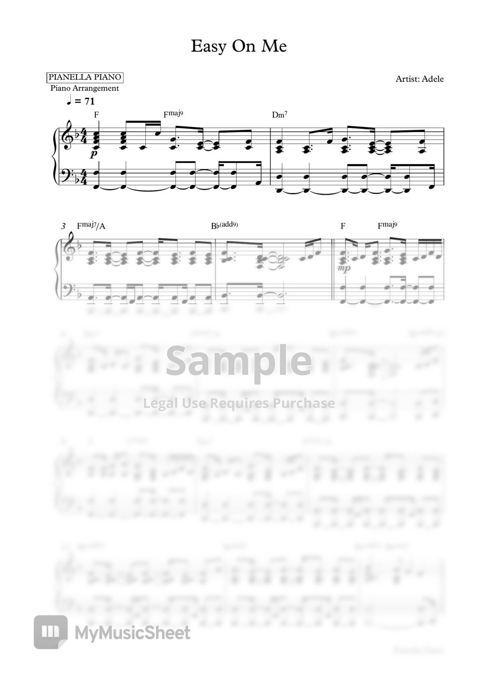 Adele - Easy On Me (Piano Sheet) by Pianella Piano