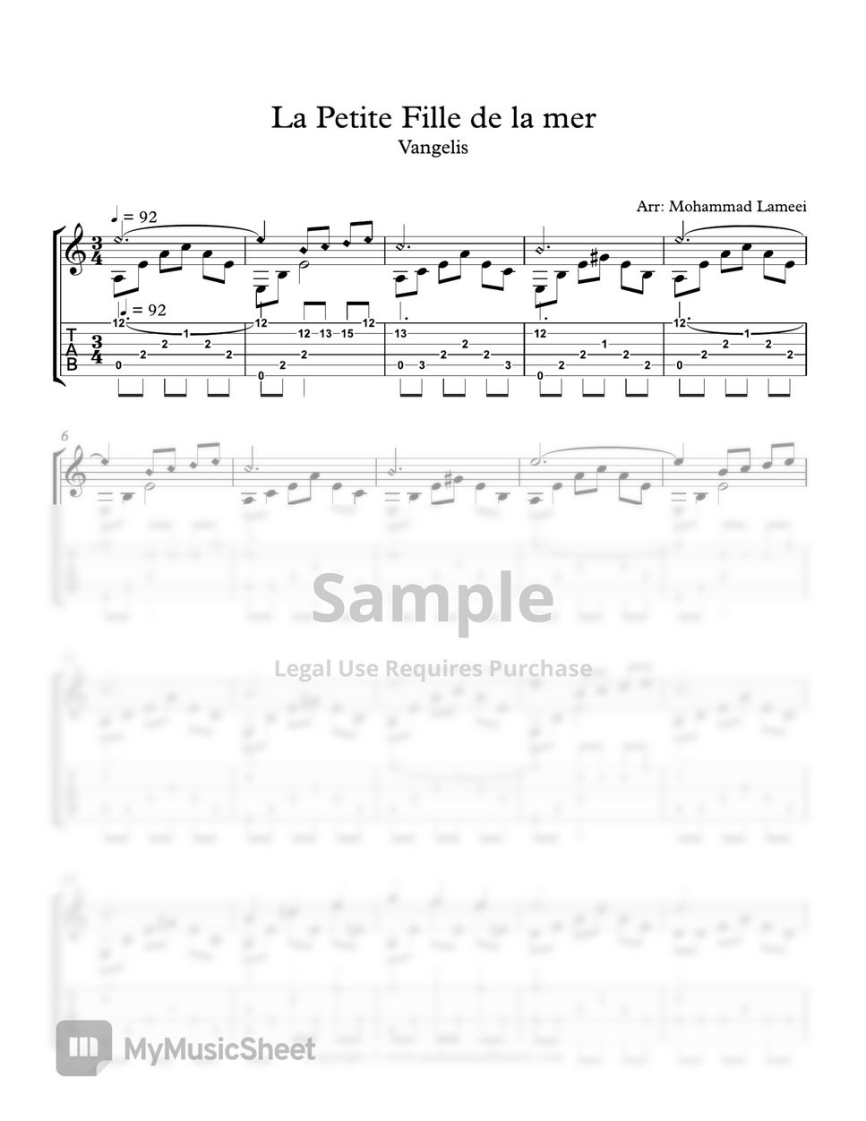 Vangelis La Petite Fille de la mer Tab + 1staff by Mohammad Lameei