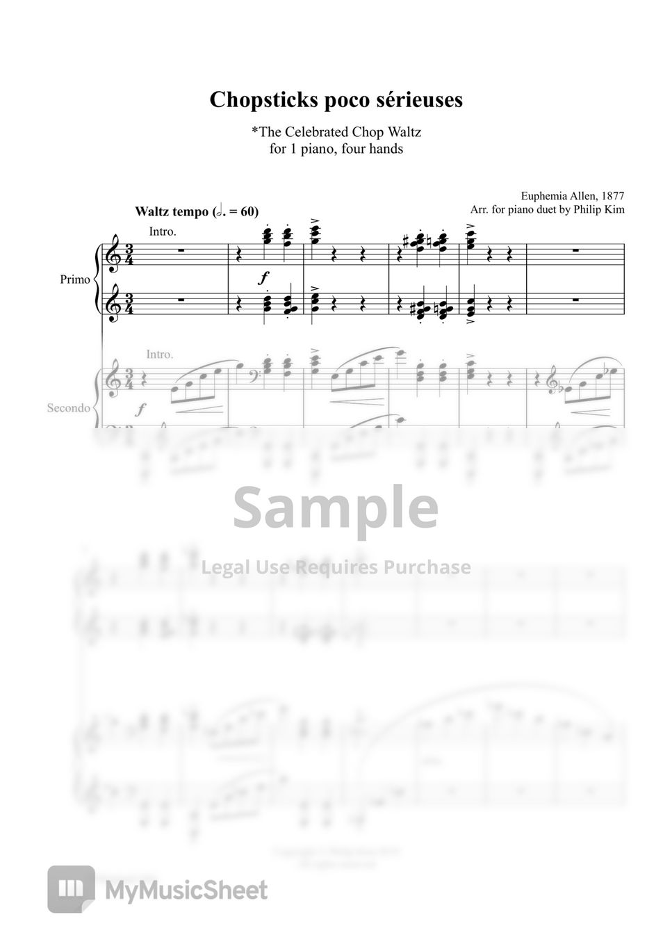 Euphemia Allen Chopsticks poco sérieuses (Piano Duet) 악보 by Philip Kim