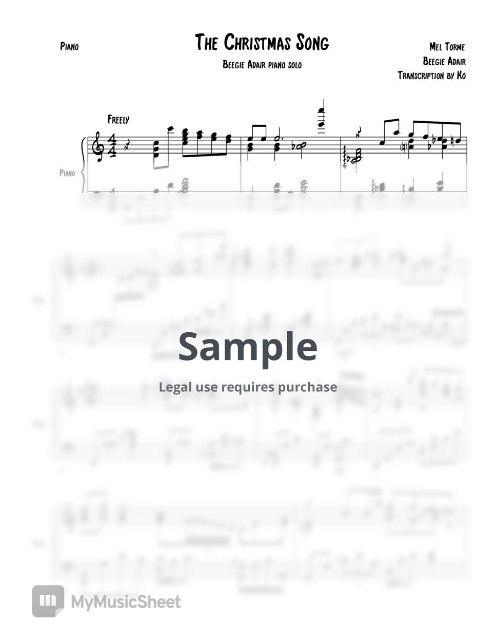 Mel Tormé - The Christmas Song (Beegie Adair / ピアノ / ジャズピアノ / Jazz / Jazz Piano / クリスマス) by Ko
