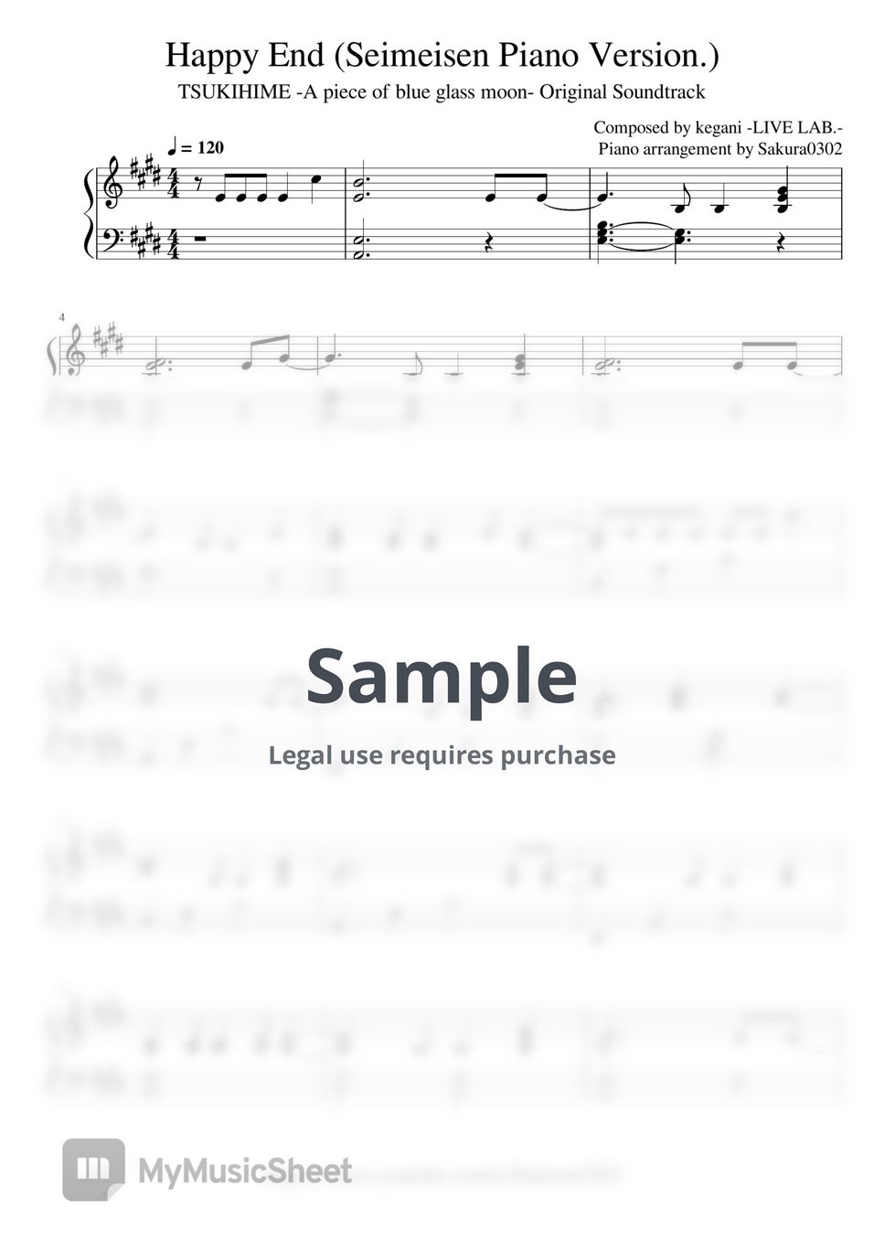 月姫 -A piece of blue glass moon- - ハッピーエンド (「生命線」 piano ver.) Sheets by ...