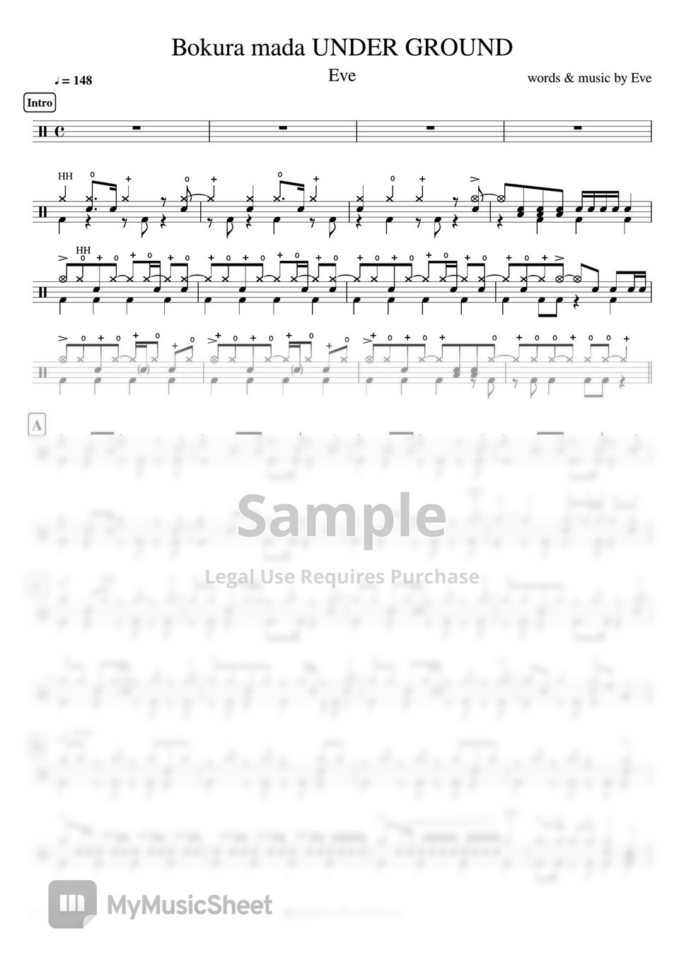 Eve - Bokura mada UNDER GROUND / 僕らまだアンダーグラウンド by Cookai's J-pop Drum sheet music!!!