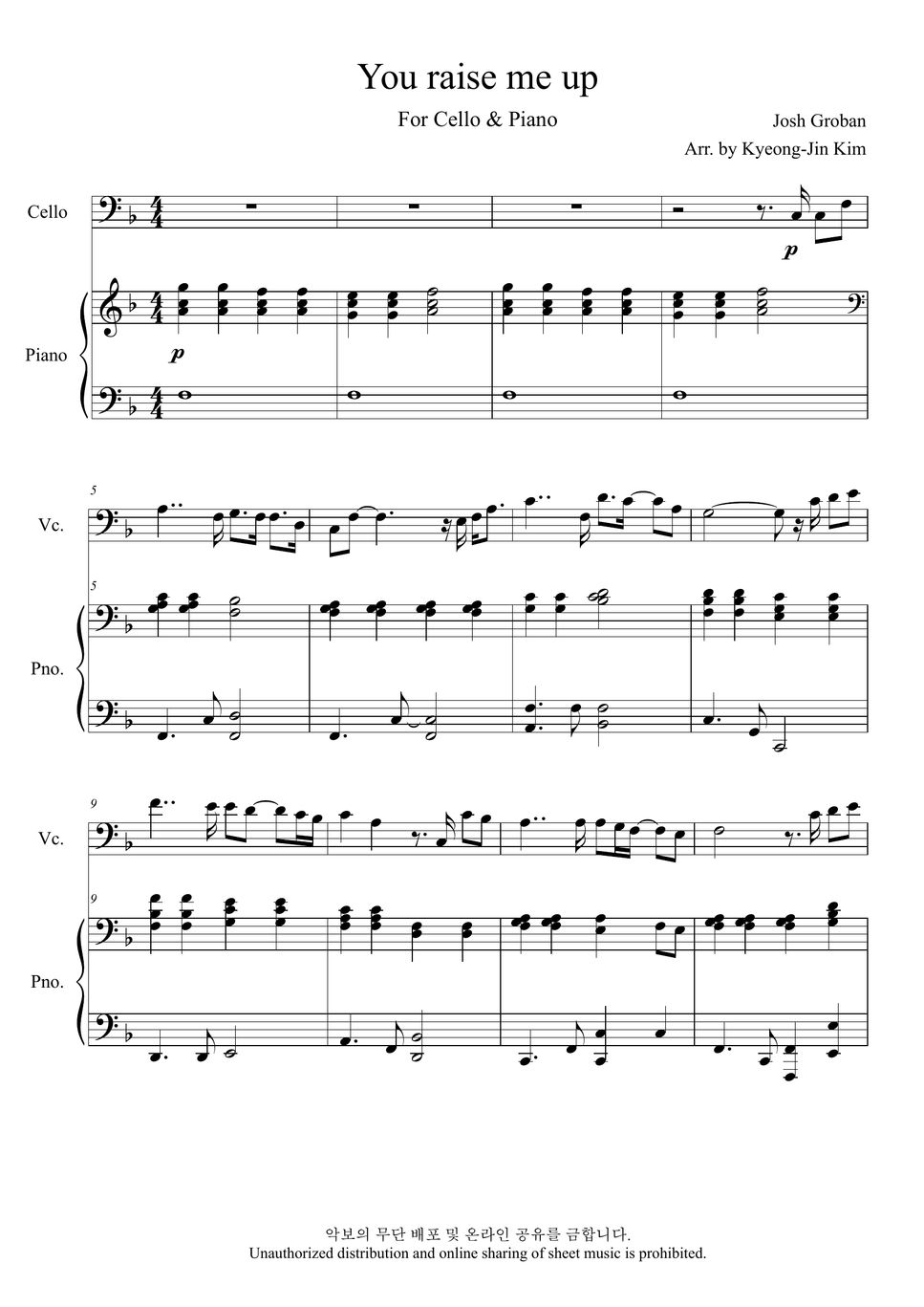 Josh Groban You Raise Me Up (Cello, Piano) Blad by Pianist Jin