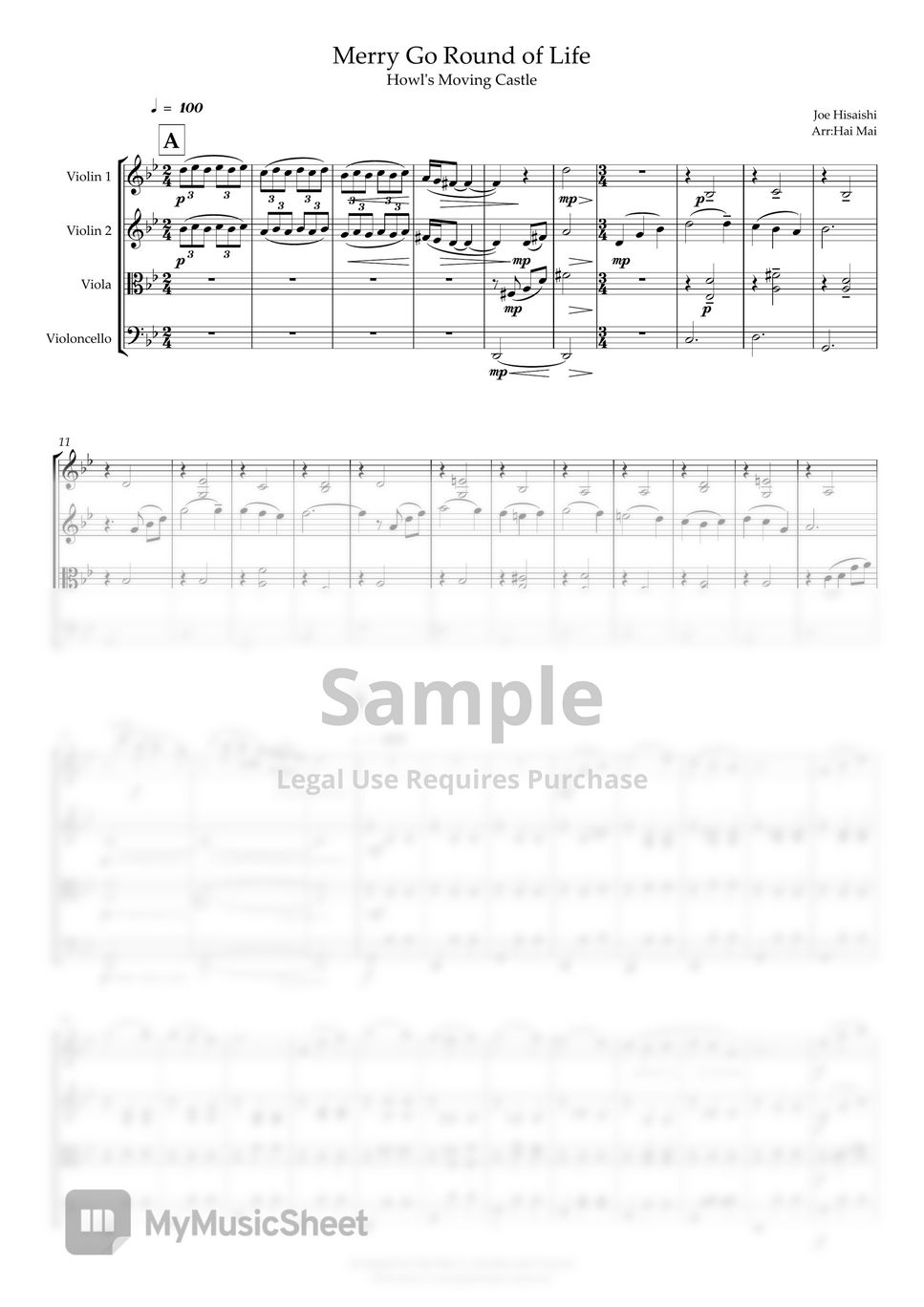 Joe Hisaishi Merry Go Round of Life String Quartet (Howl's Moving