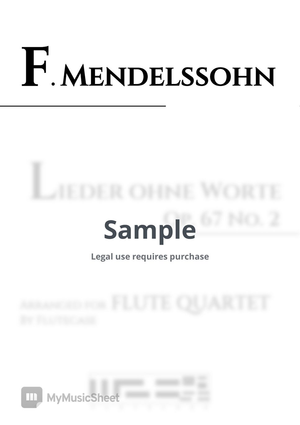 Felix Mendelssohn Bartholdy - 멘델스존: 무언가 Op. 67 No. 2 플루트 4중주 버전 Mendelssohn: Lieder ohne Worte Op. 67 No. 2 (플루트 4중주 버전/Flute Quartet Ver./알토, 베이스 플루트) by Flutecase