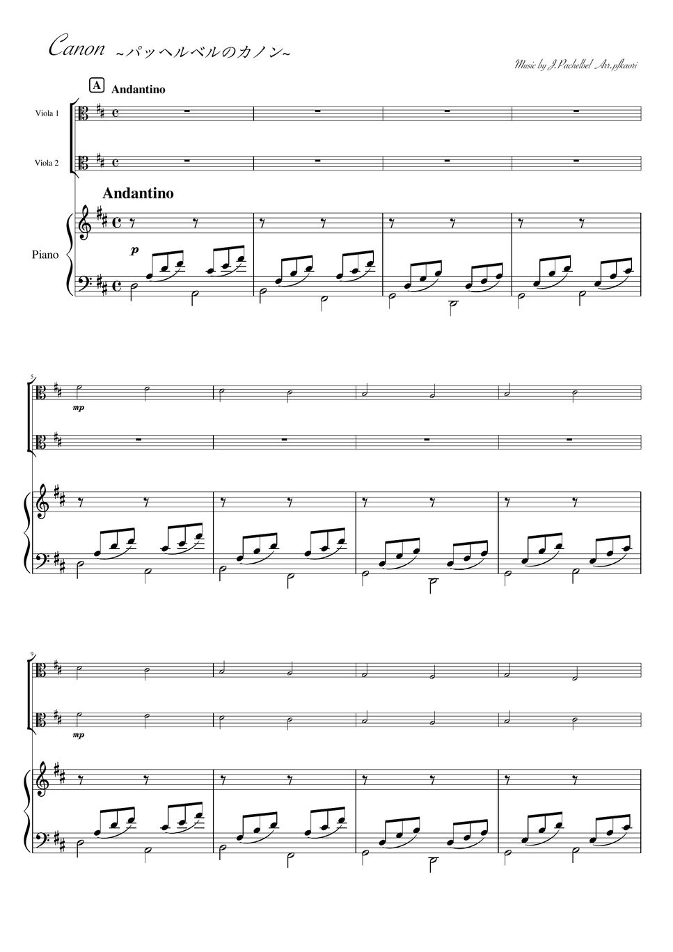 Pachelbel Canon Viola Duopiano Trio Sheets By Pfkaori 5236