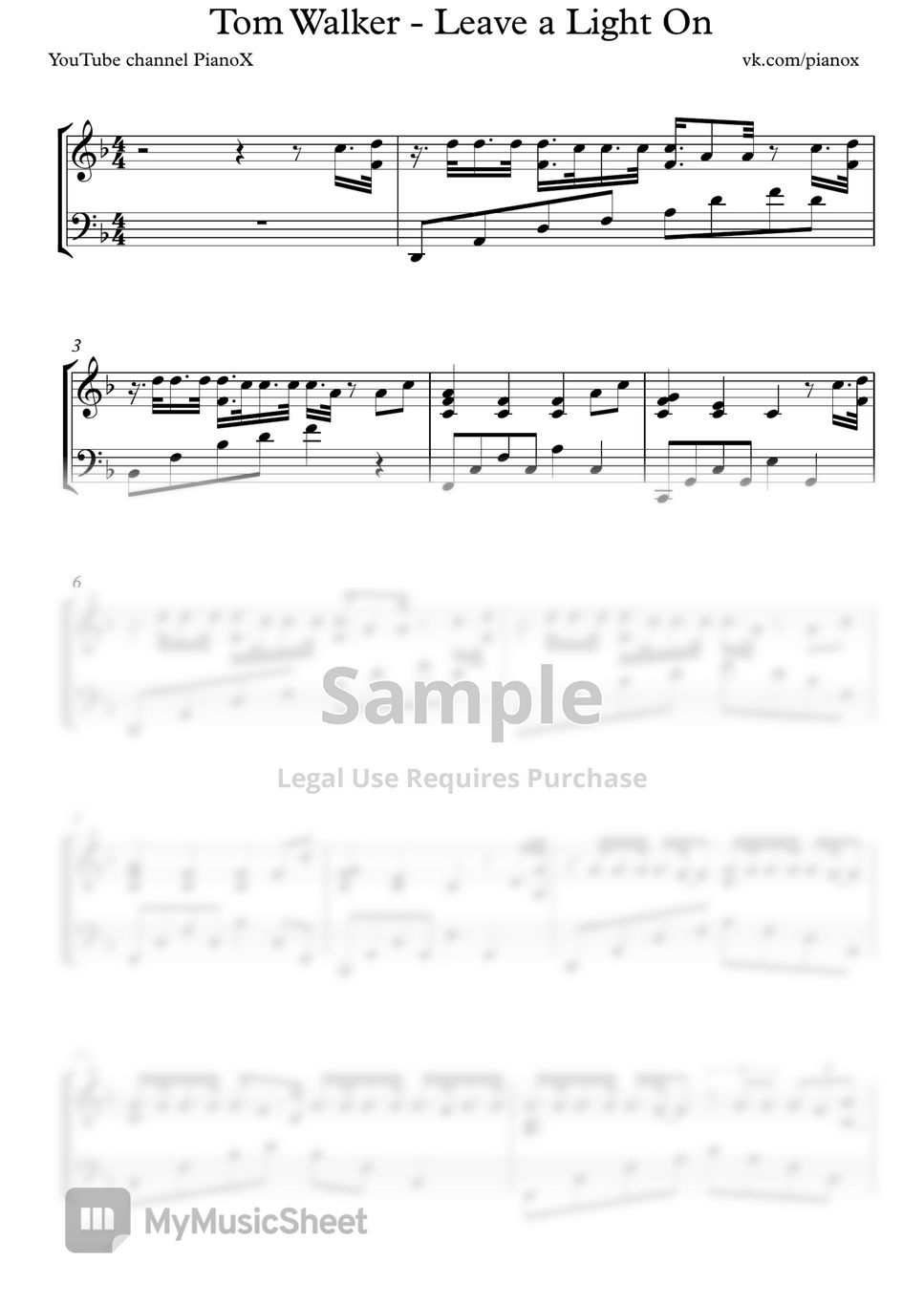 Tom Walker - Leave a Light On Sheet Music by PianoX