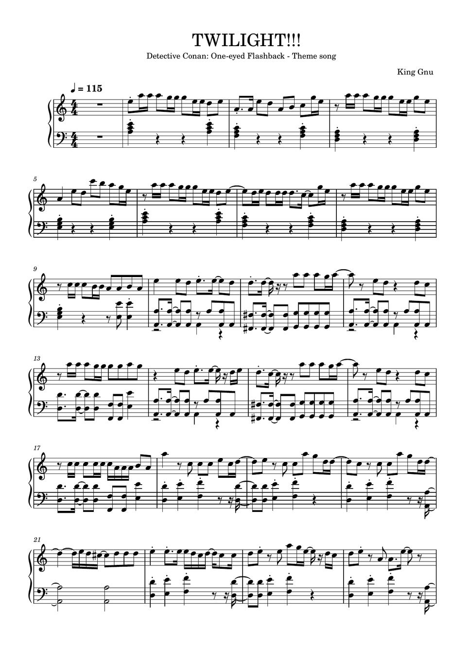 King Gnu - TWILIGHT!!! (ソロピアノ 中級) Piano Sheet Music PDF