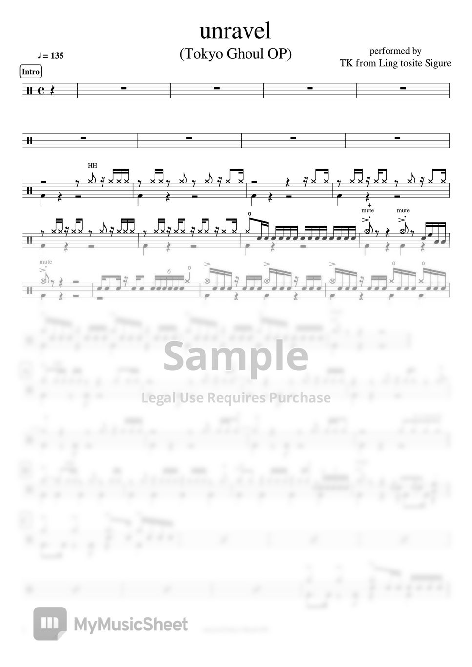 TK from Ling tosite Sigure - unravel (Tokyo Ghoul OP) by Cookai's J-pop Drum sheet music!!!
