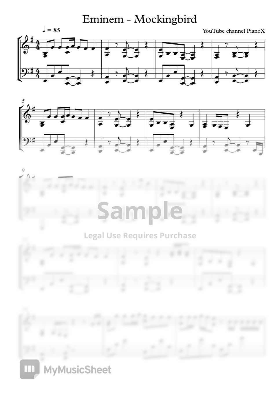 Mockingbird (Eminem) - piano solo [with lyrics] Sheet music for