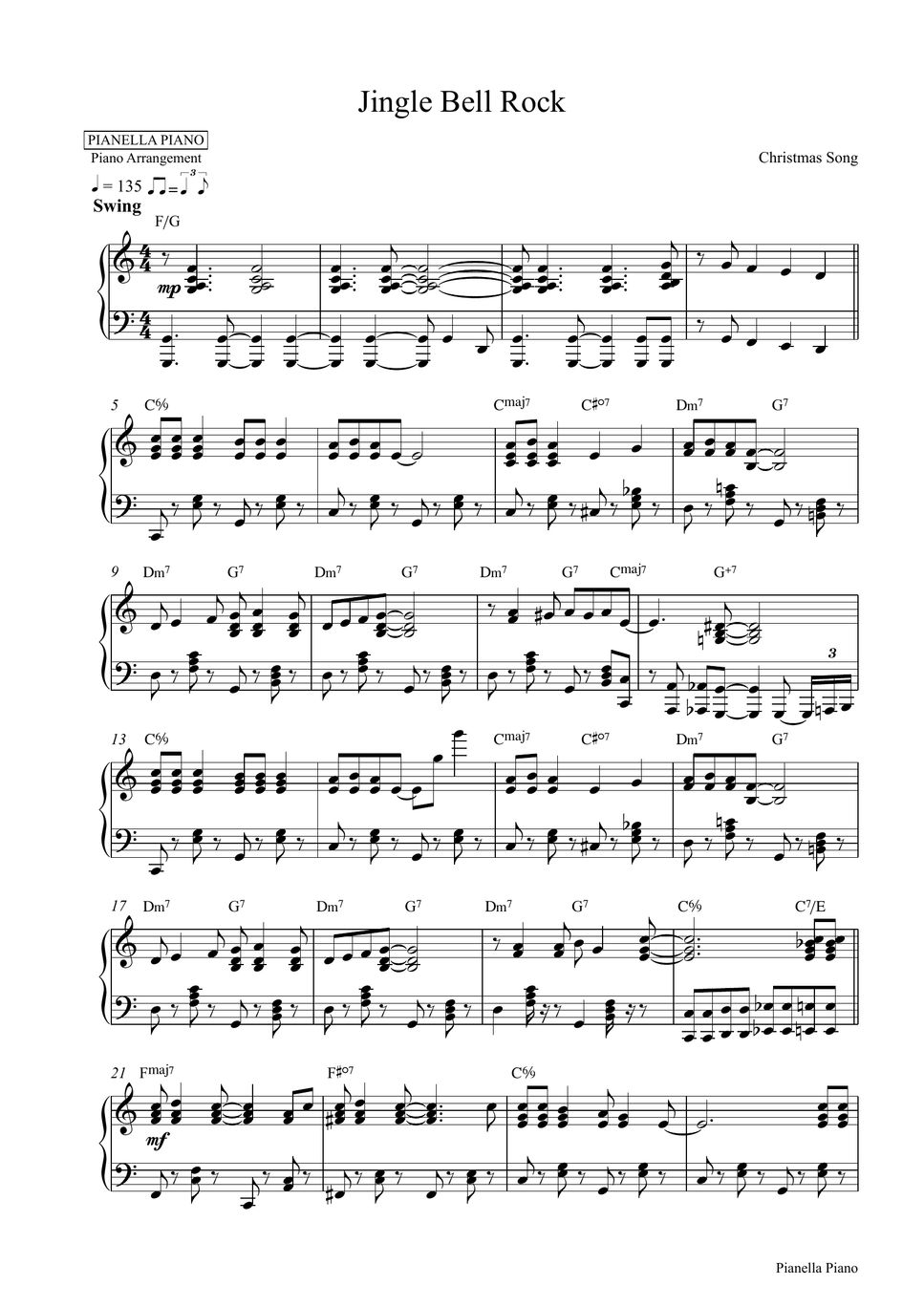 Christmas Jingle Bell Rock (Piano Sheet) Sheets by Pianella Piano