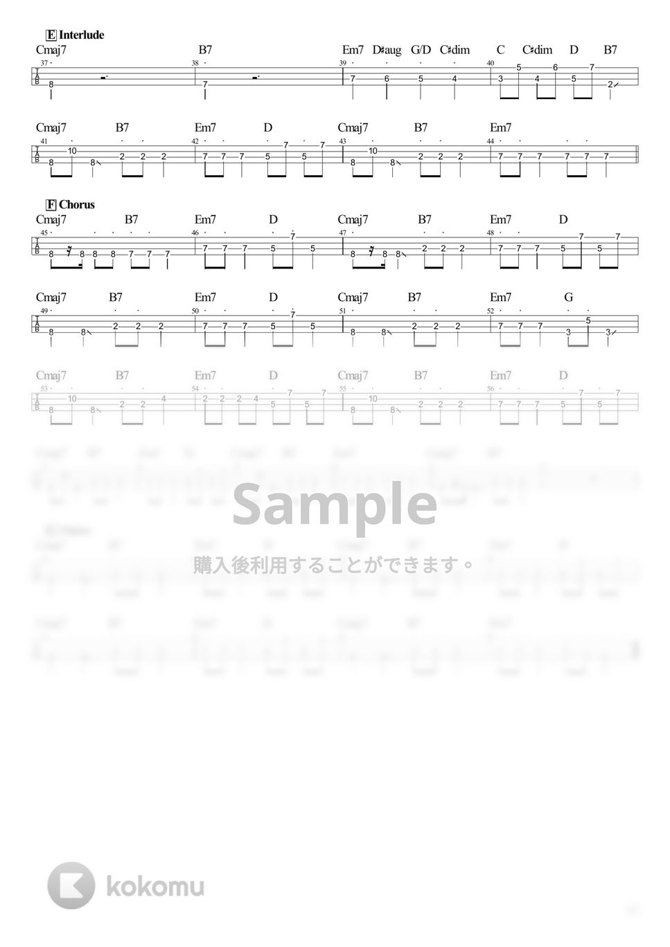 ゆこぴ - 強風オールバック (Tabのみ/ベース Tab譜 4弦) by T's bass score