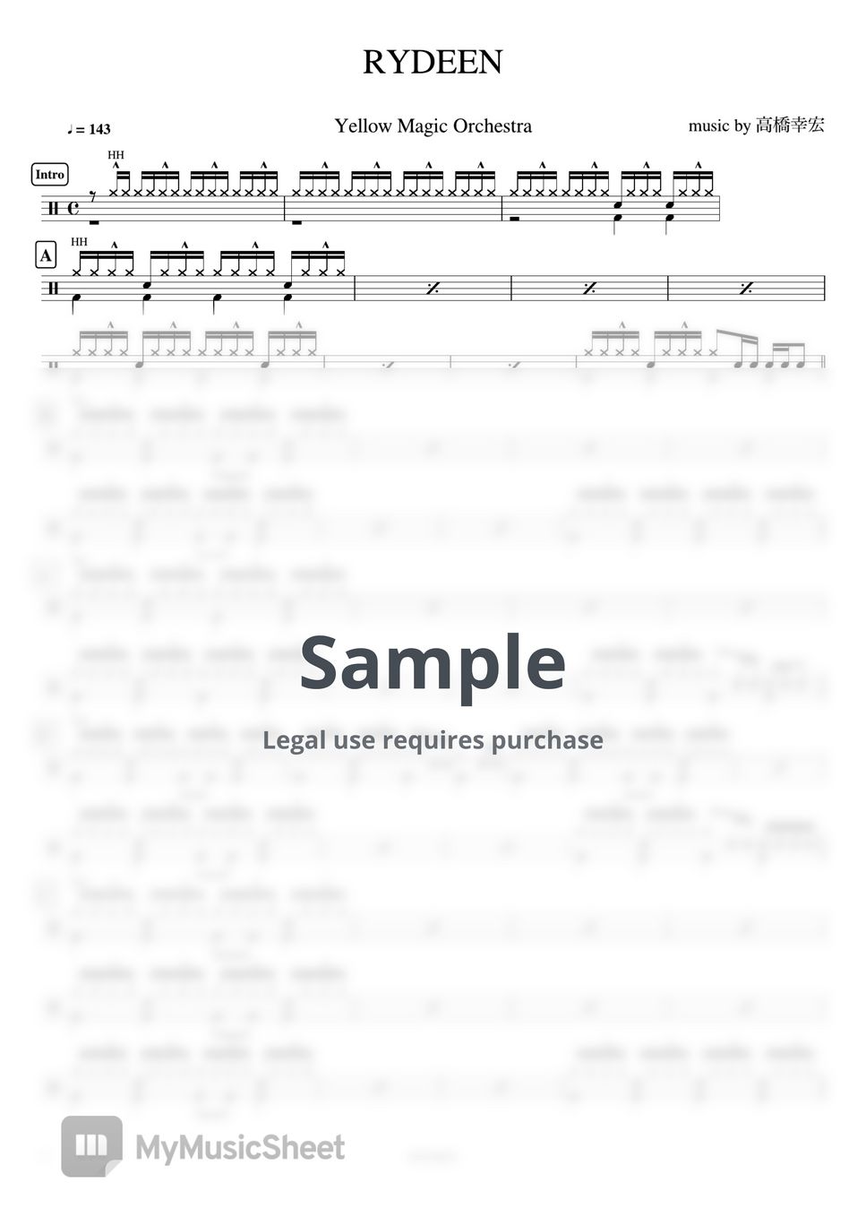 Yellow magic orchestra rydeen by cookai s j pop drum sheet music 