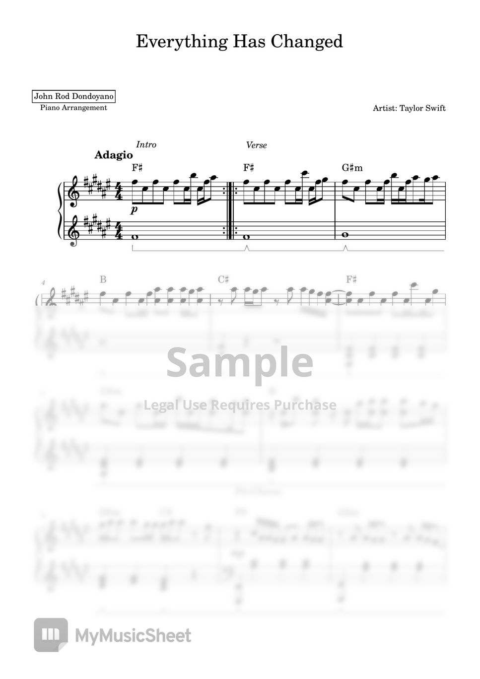 Taylor Swift - Everythings Has Changed (PIANO SHEET) by John Rod Dondoyano