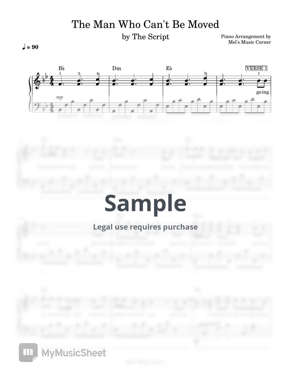 The Script - The Man Who Can't Be Moved (piano sheet music) by Mel's Music Corner