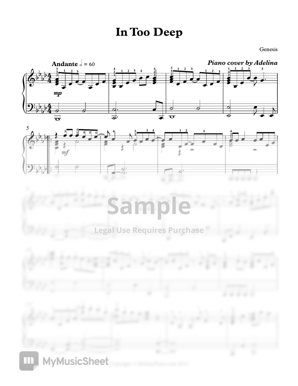 Genesis In Too Deep Lembar Musik by Adelina Piano