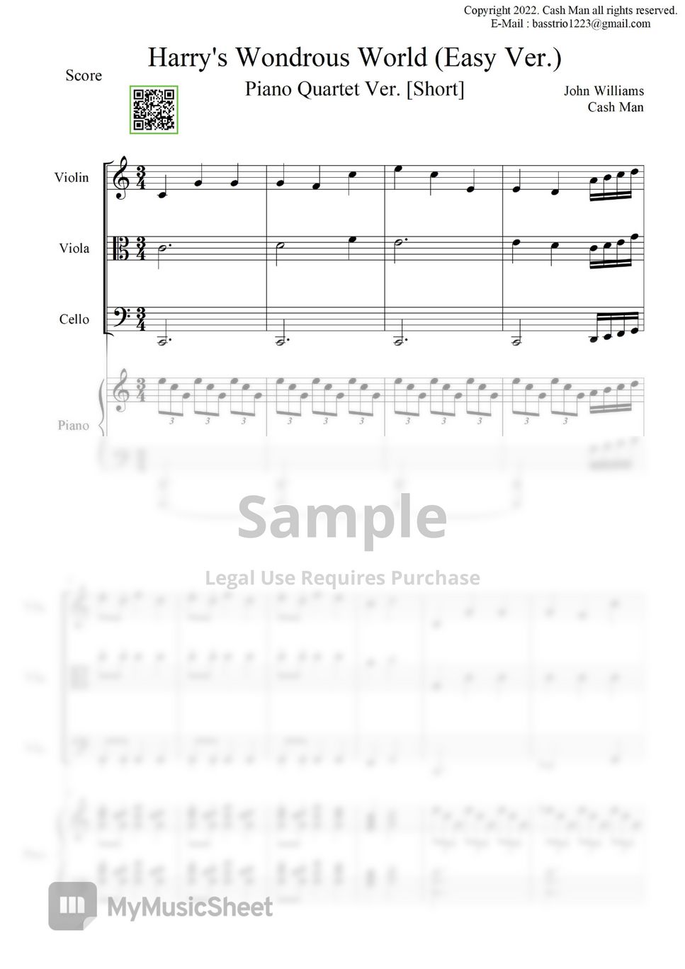 John Williams - Harry's Wondrous World (Piano Quartet / Full Score / Part Score / Arrangement / Backing Track) by Cash Man