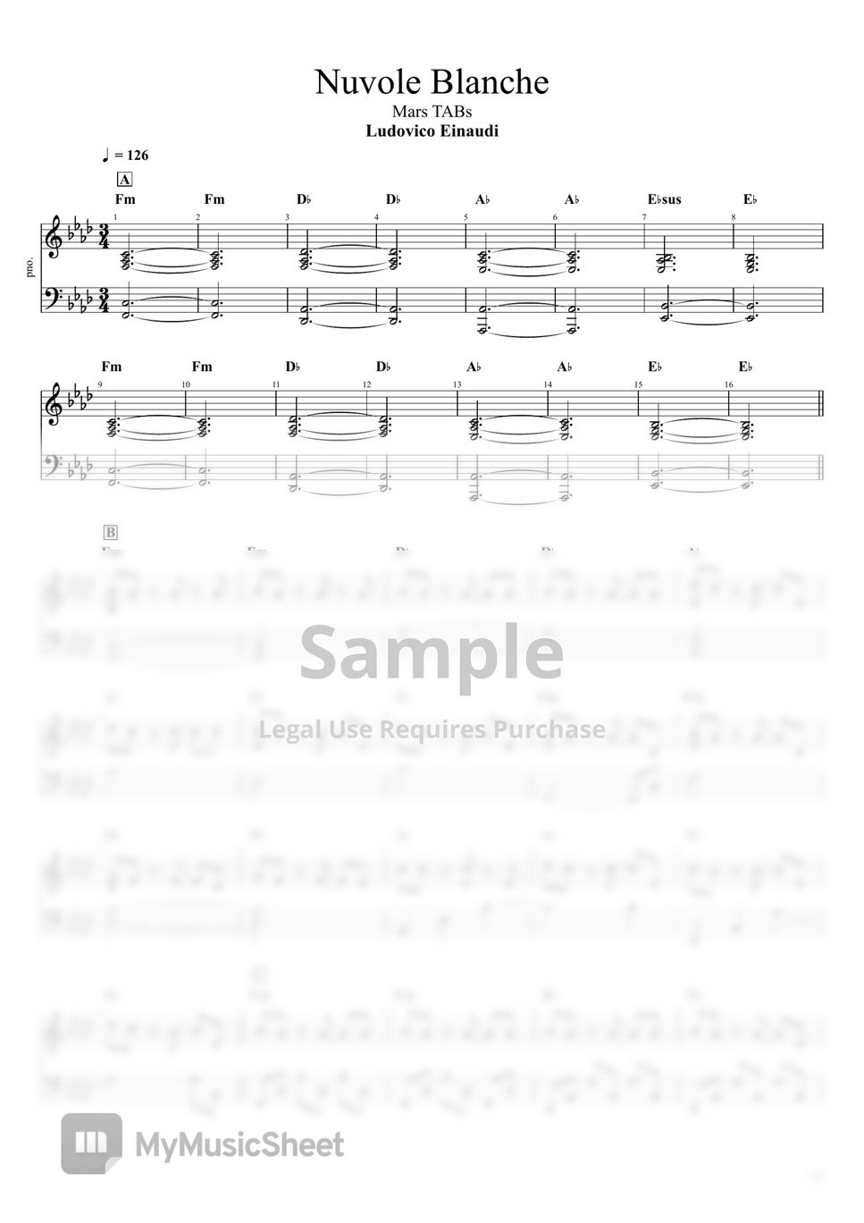ludovico einaudi - nuvole bianche (Piano Sheet) by Mars TABs