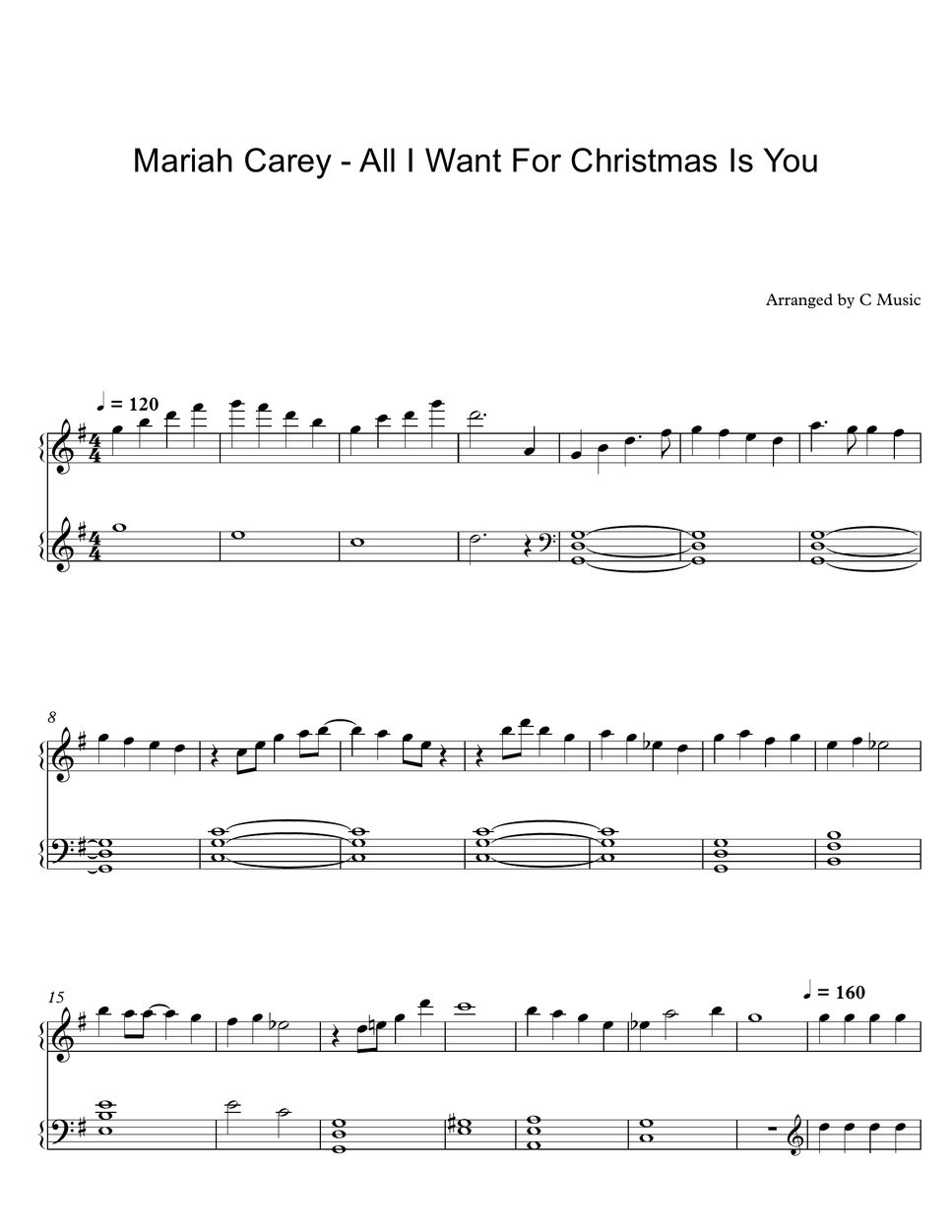 Mariah Carey All I Want For Christmas Is You Sheet By C Music 