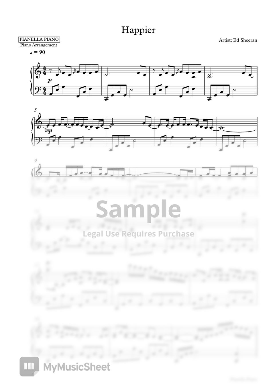 Ed Sheeran - Happier (Piano Sheet) by Pianella Piano