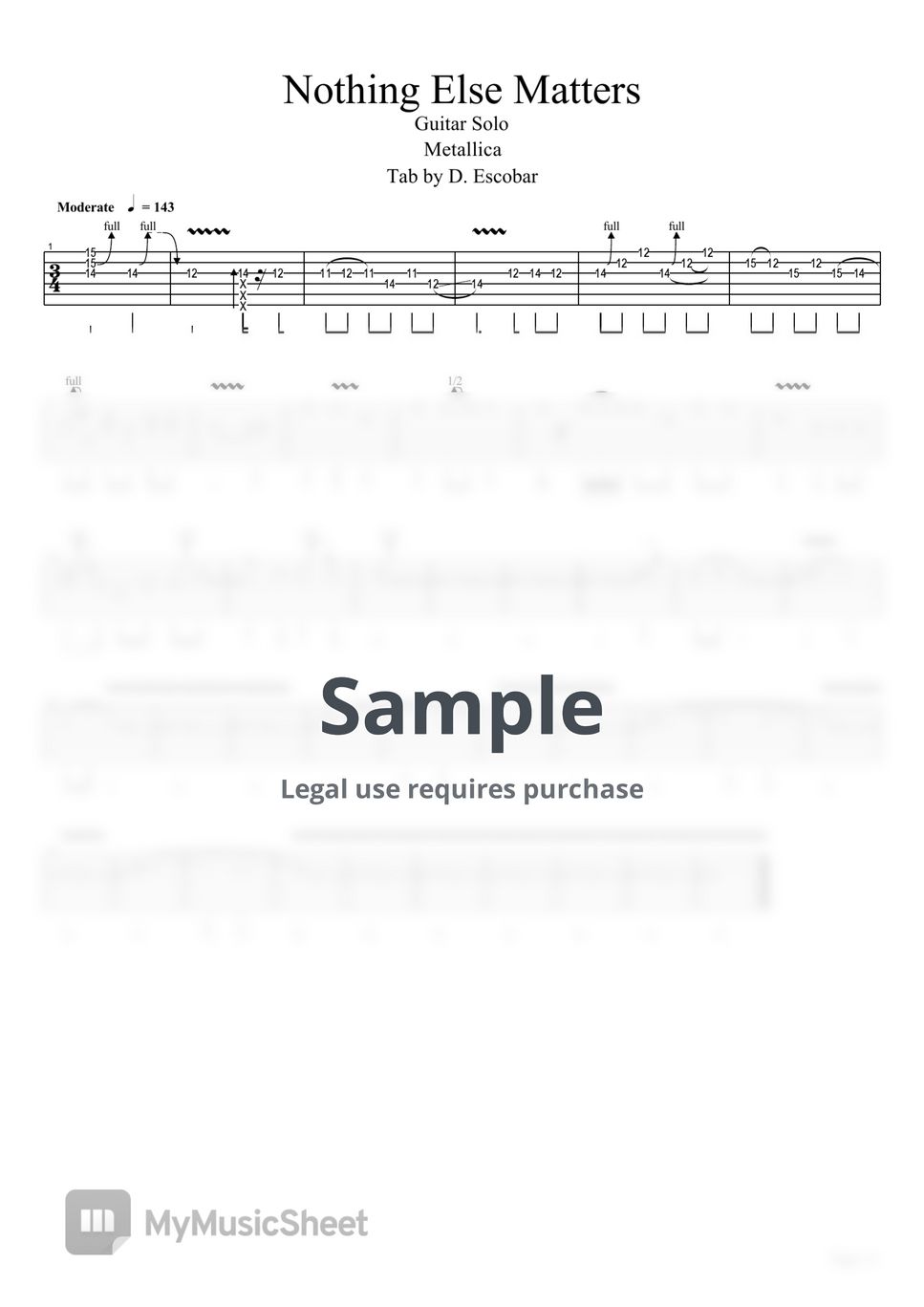 Metallica Nothing Else Matters Sheets by David Escobar