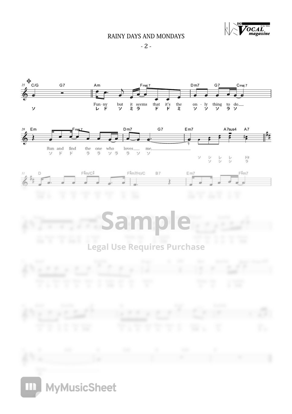 CARPENTERS DoReMi De RAINY DAYS AND MONDAYS VOCAL MAGAZINE Sheets 