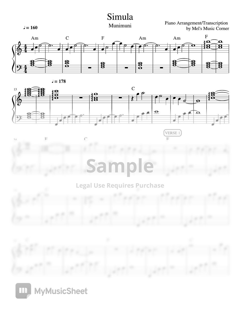 Munimuni - Simula (piano sheet music) by Mel's Music Corner