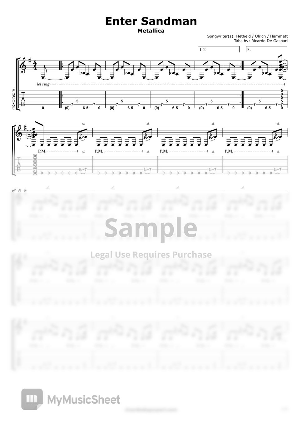 metallica one guitar chords