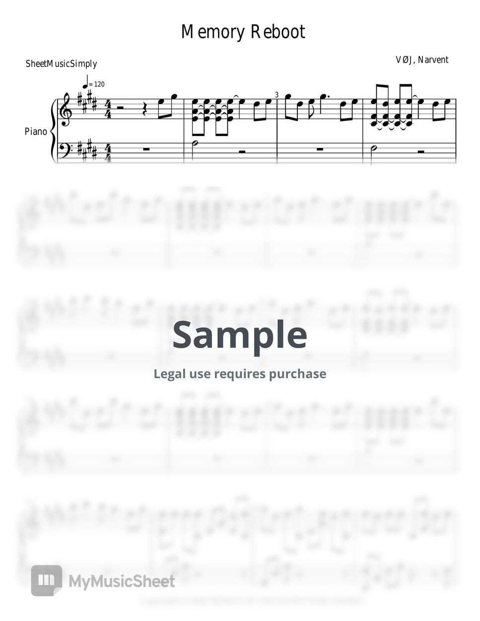 VØJ, Narvent - Memory Reboot Sheets by SheetMusicSimply