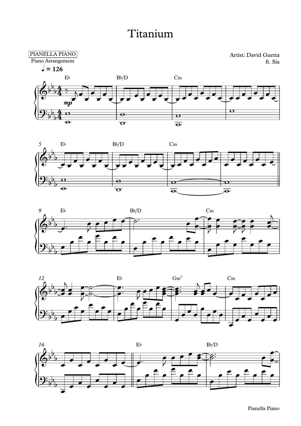 David Guetta ft. Sia Titanium (Piano Sheet) Sheets by Pianella Piano