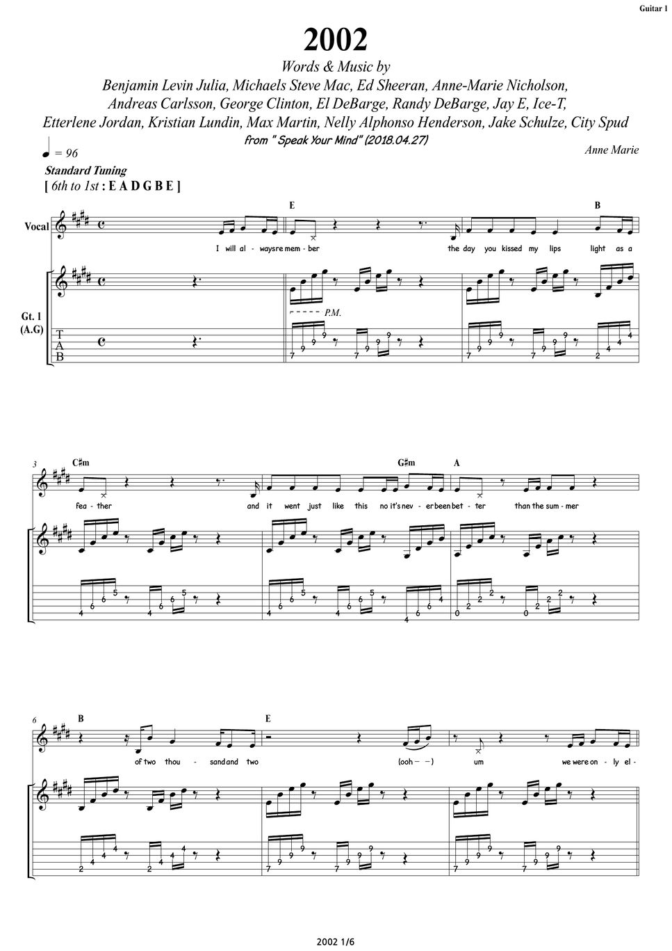 Anne Marie 2002 Guitar 기타 Sheets