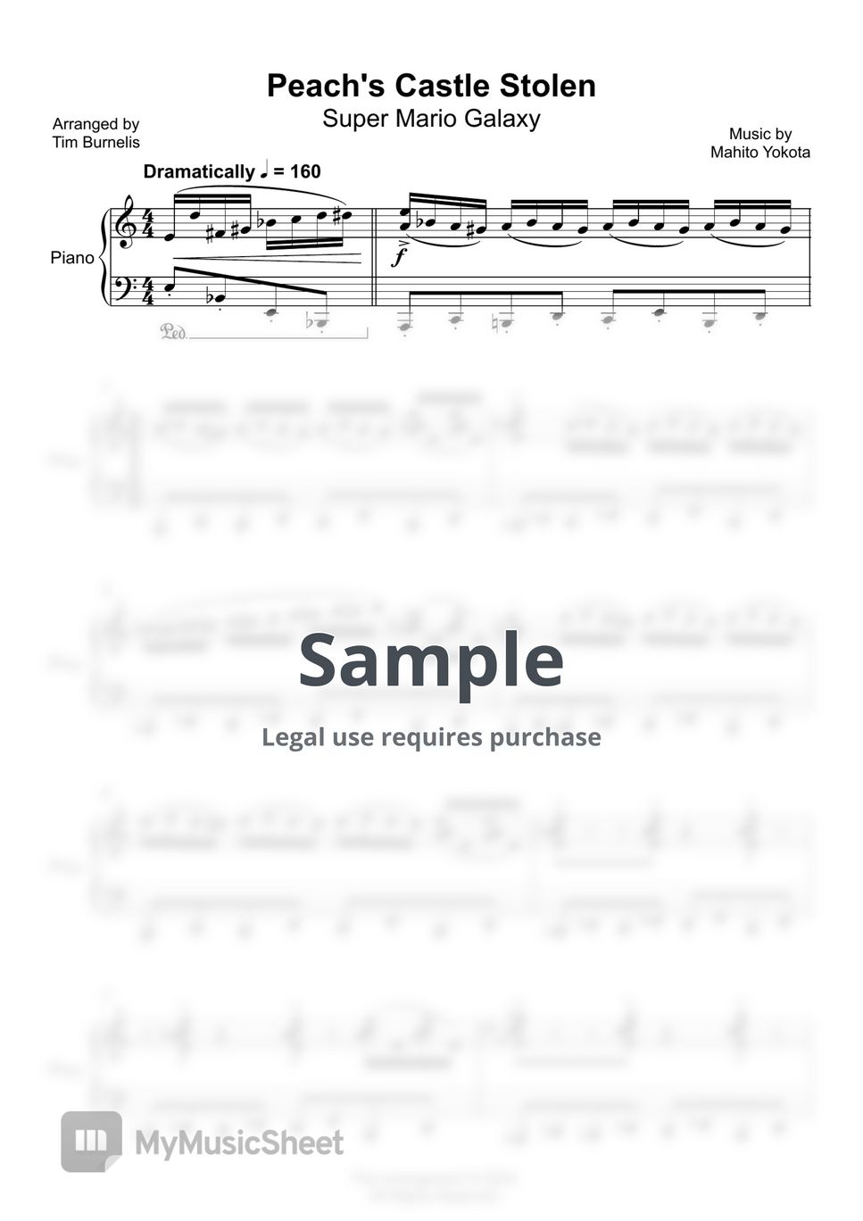 Super Mario Galaxy - Peach's Castle Stolen Sheet Music by Tim Burnelis