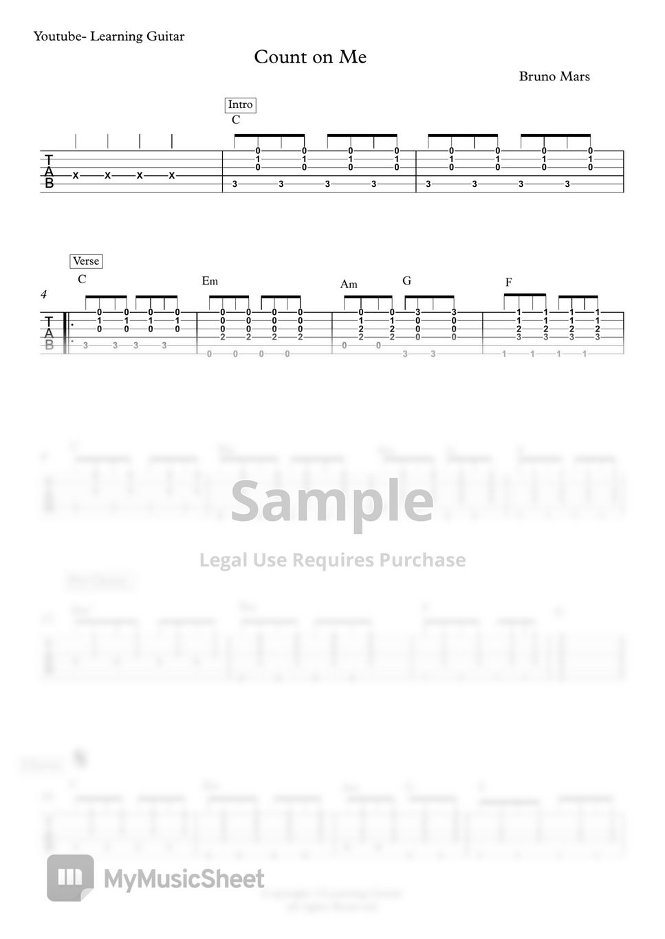 Bruno mars count on me guitar rhythm chords tab by learning guitar