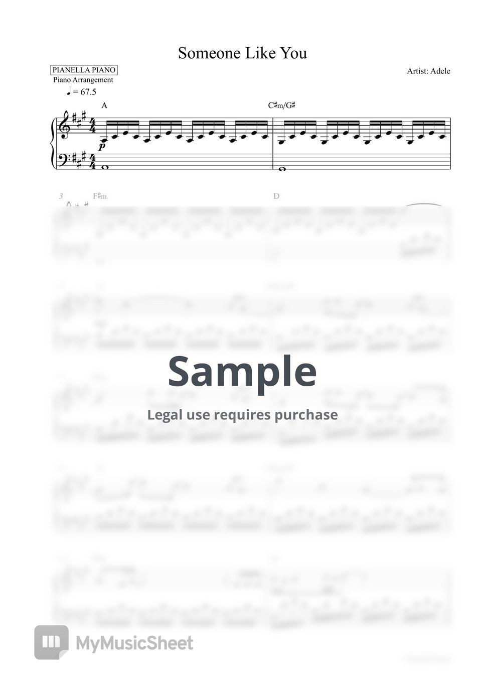 Adele - Someone Like You (Piano Sheet) by Pianella Piano