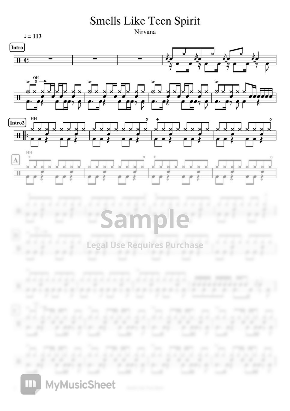 Nirvana - Smells Like Teen Spirit by Cookai's J-pop Drum sheet music!!!