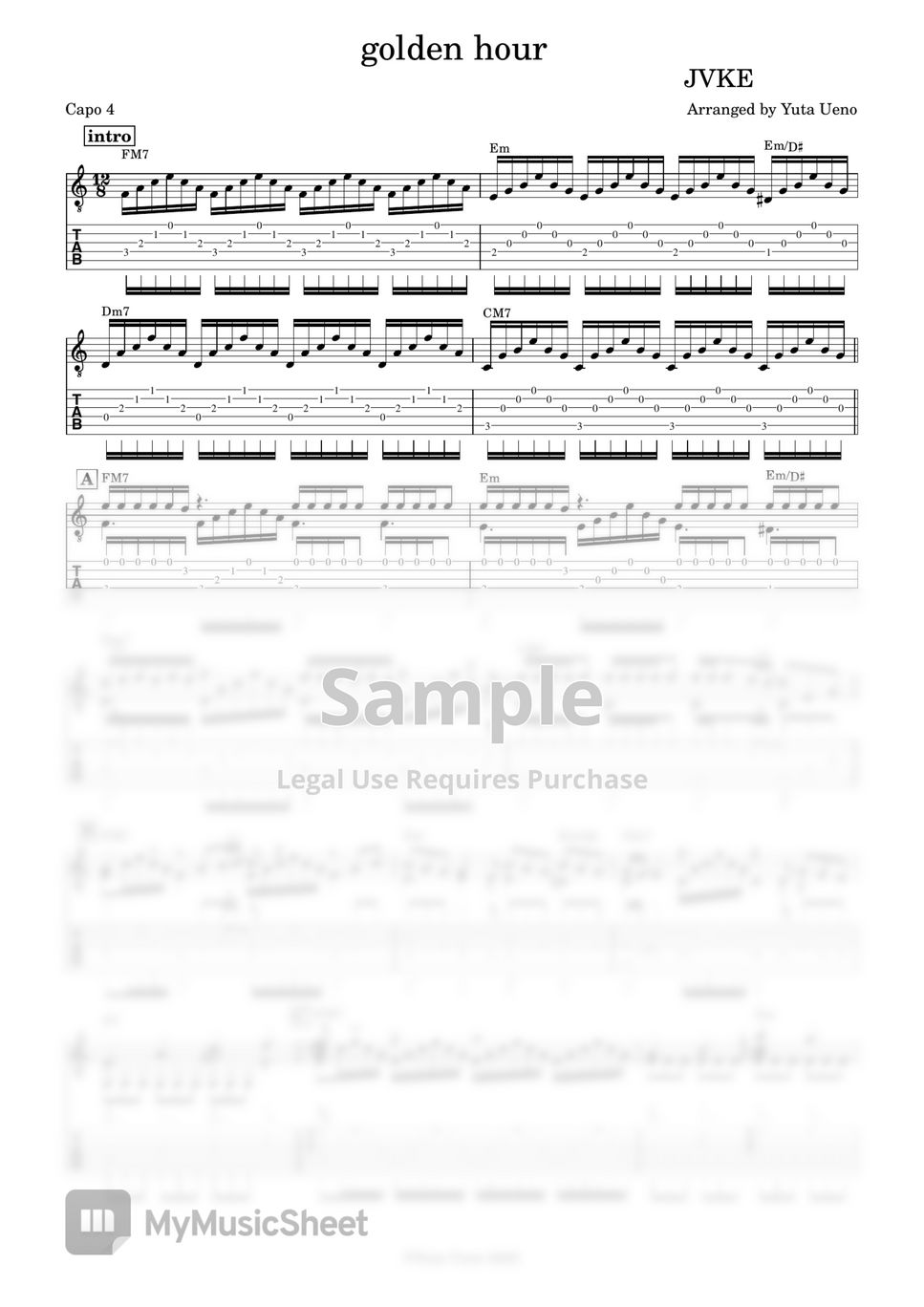 JVKE golden hour (Fingerstyle) Tab + 1staff by Yuta Ueno